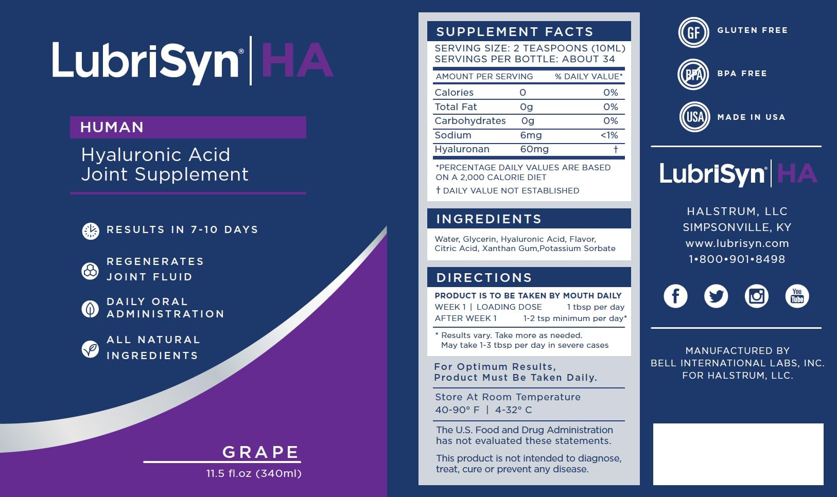 LubriSynHA vaso líquido uva para hidratación articular