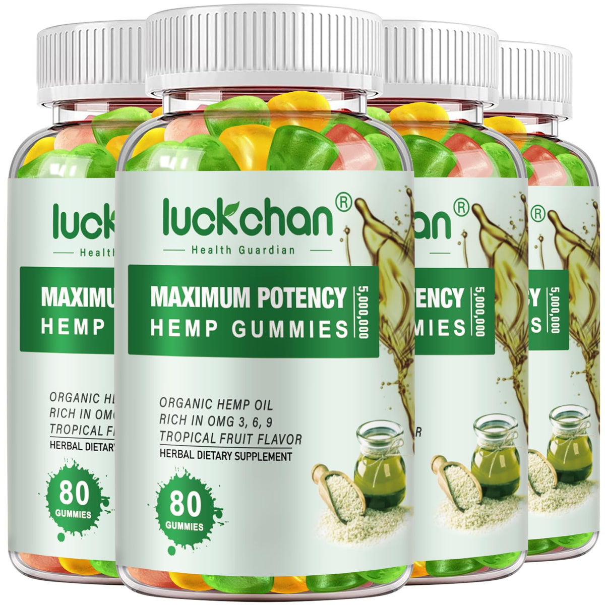 Gominolas LUCKCHAN alta potencia en botella para dormir mejor.