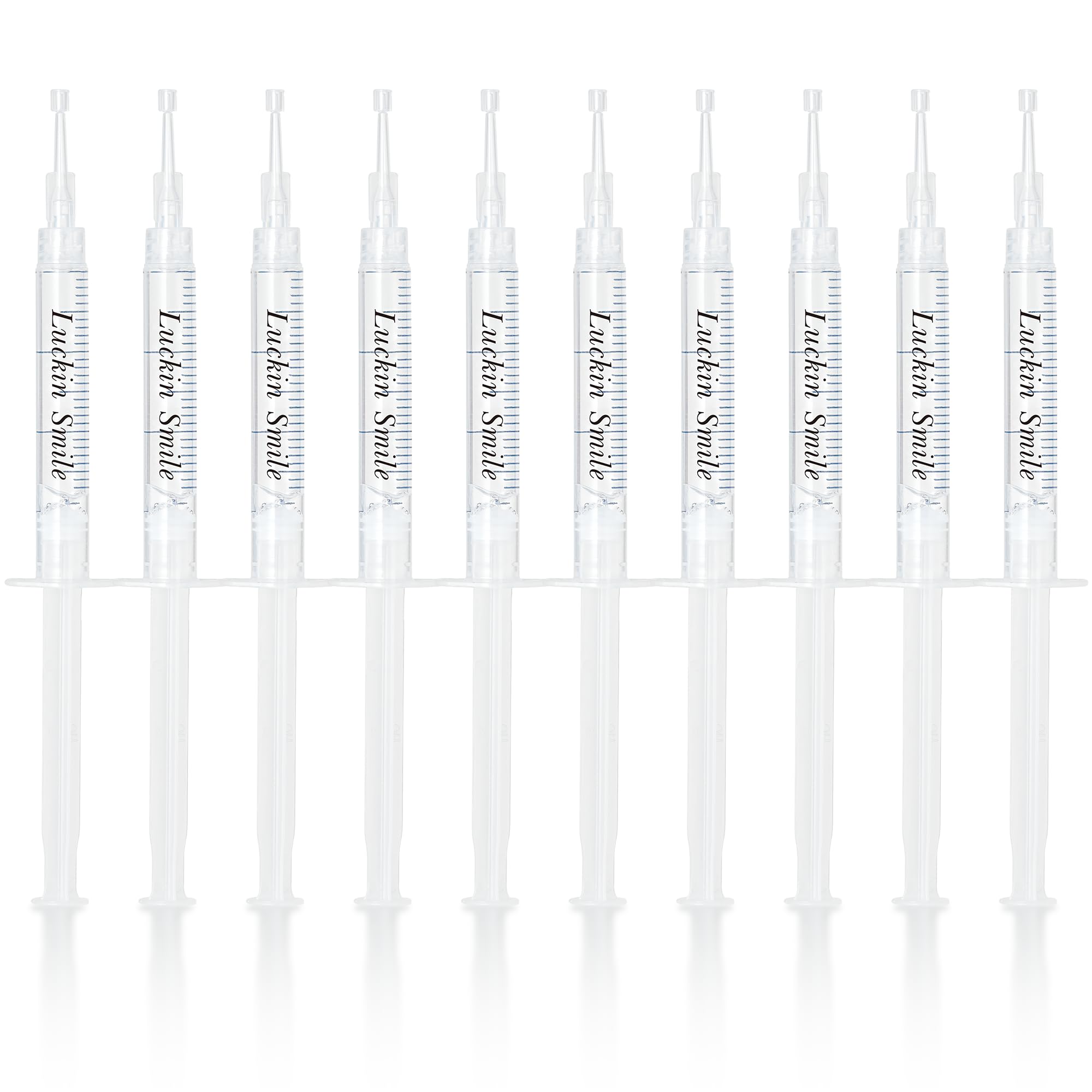 Luckin Smile: empaque con 10 tubos de gel blanqueador para uso prolongado en casa.