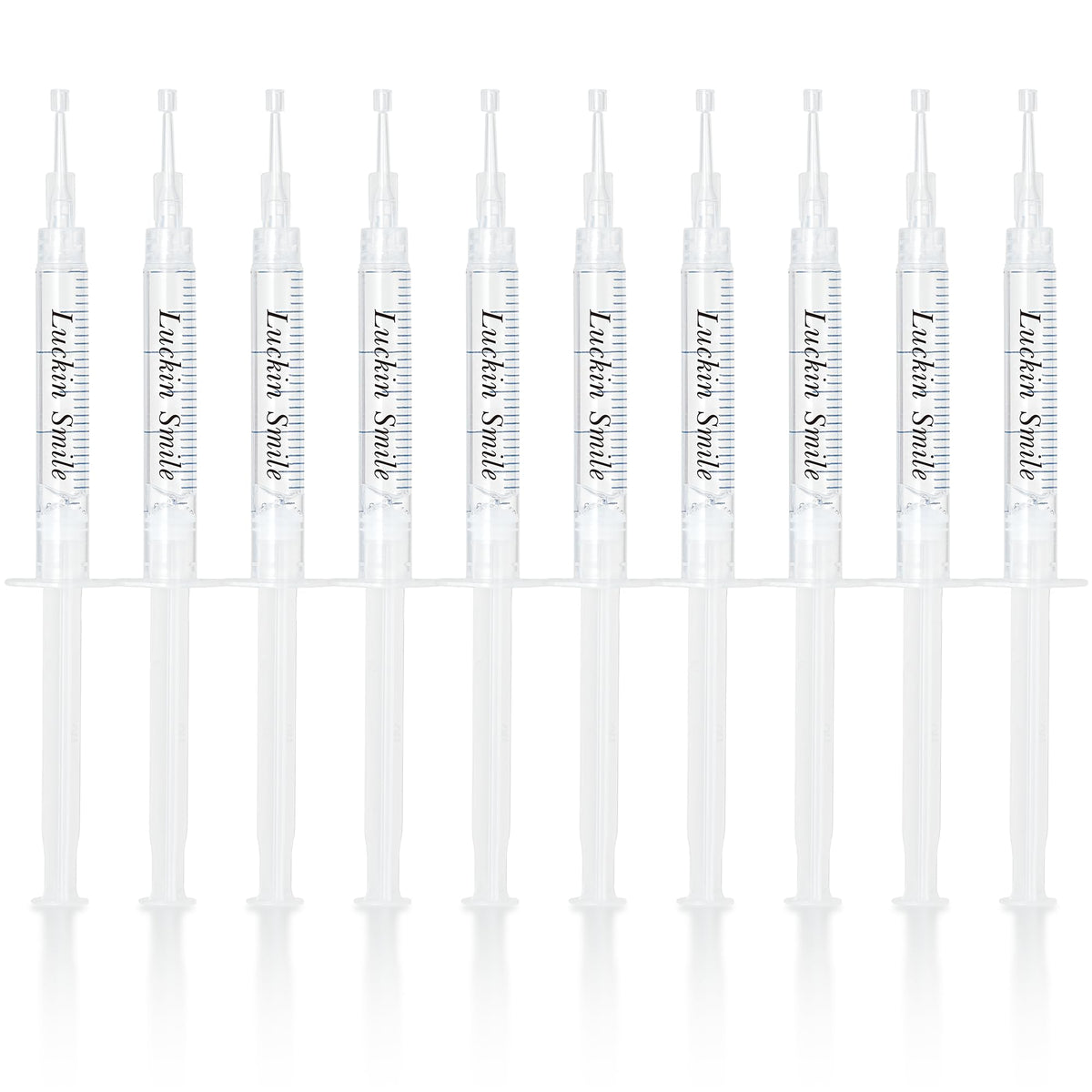 Luckin Smile: empaque con 10 tubos de gel blanqueador para uso prolongado en casa.