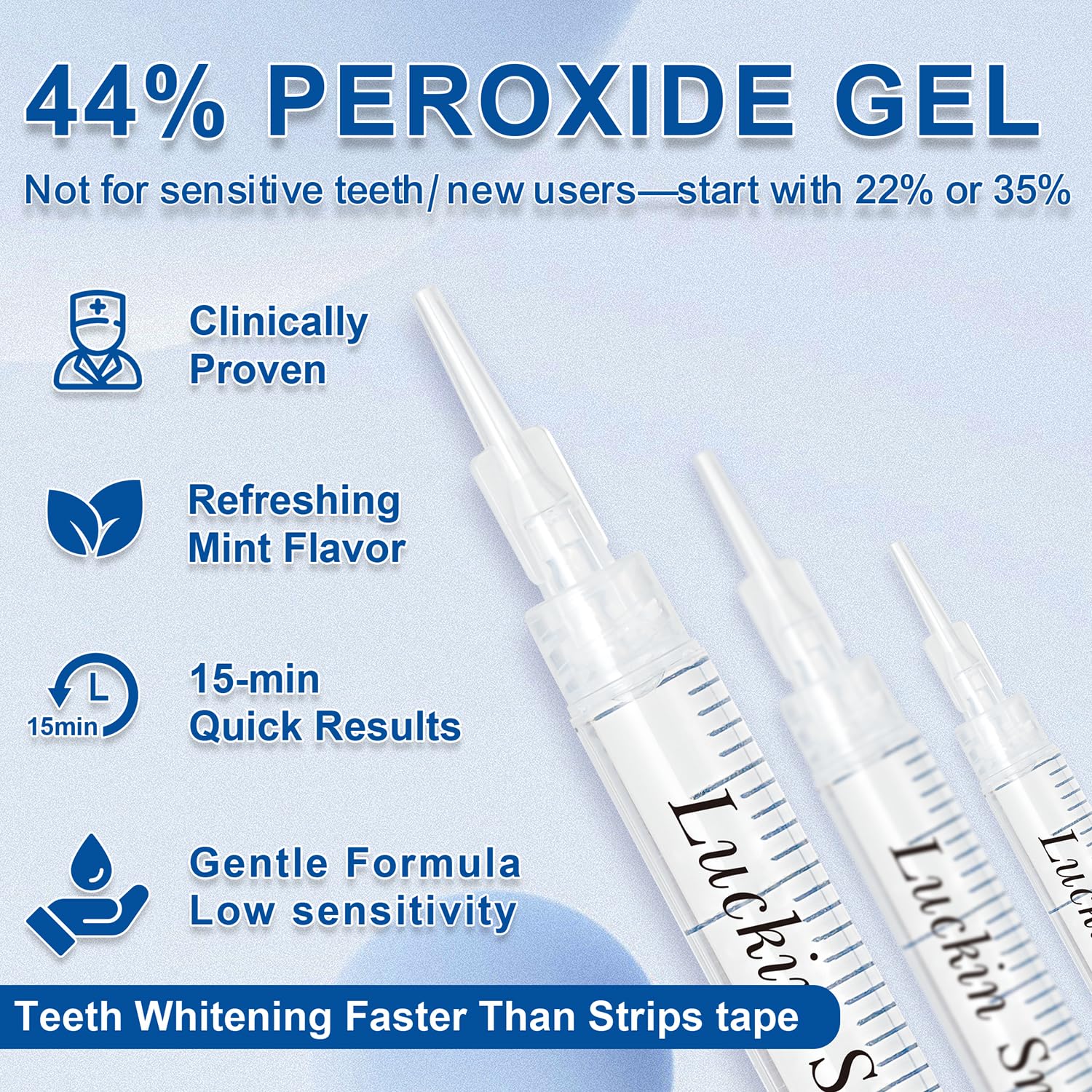 Luckin Smile: jeringa de gel blanqueamiento de 3 ml para dosificación precisa.