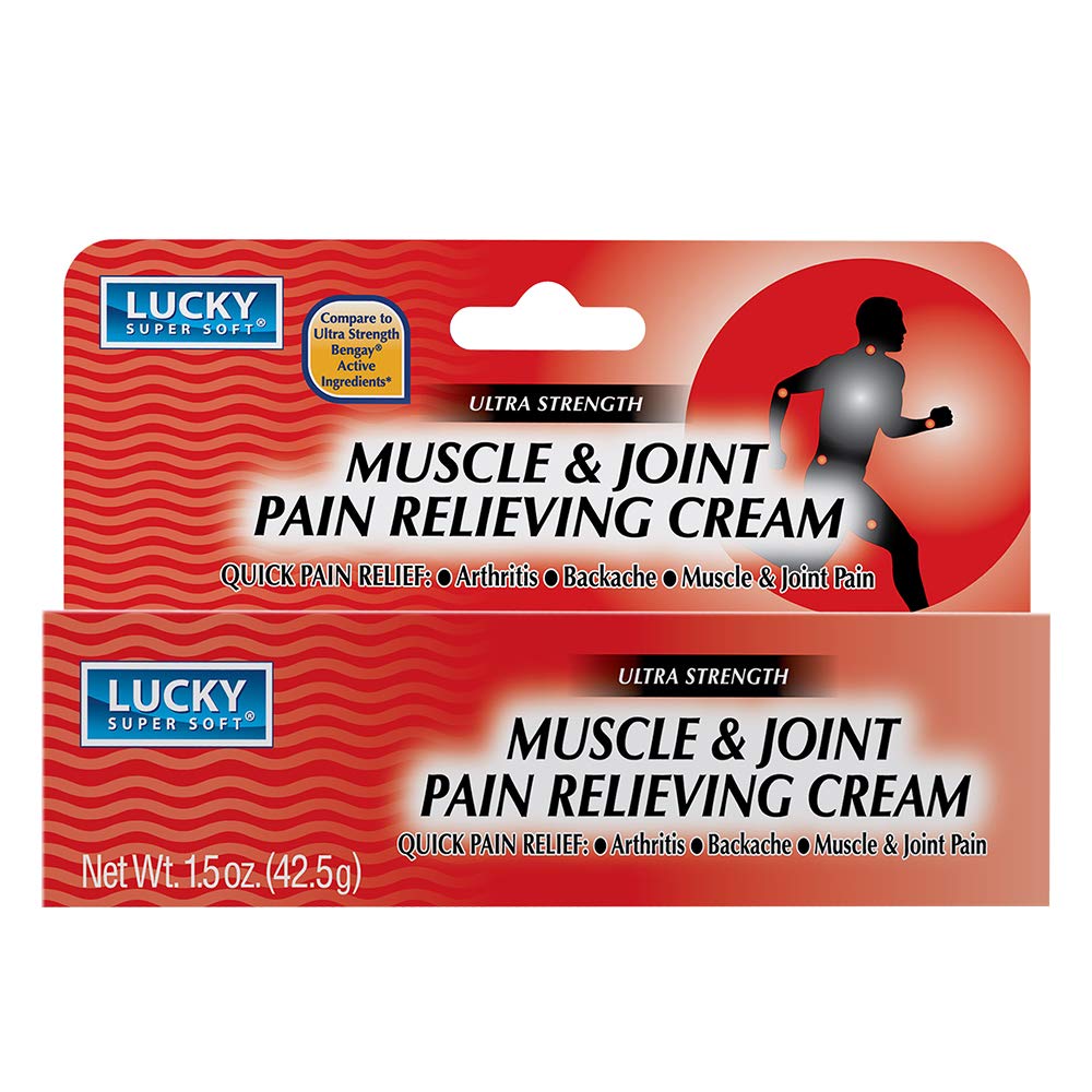 Lucky Super Soft crema de masaje en bote, se absorbe rápido para alivio temporal.