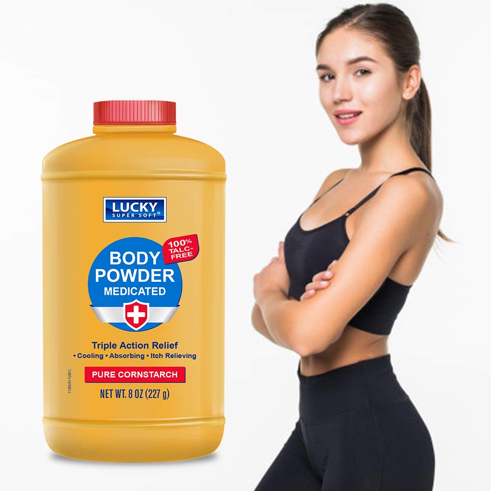 Lucky Super Soft Polvo corporal 8 oz, textura suave, ideal para uso diario.