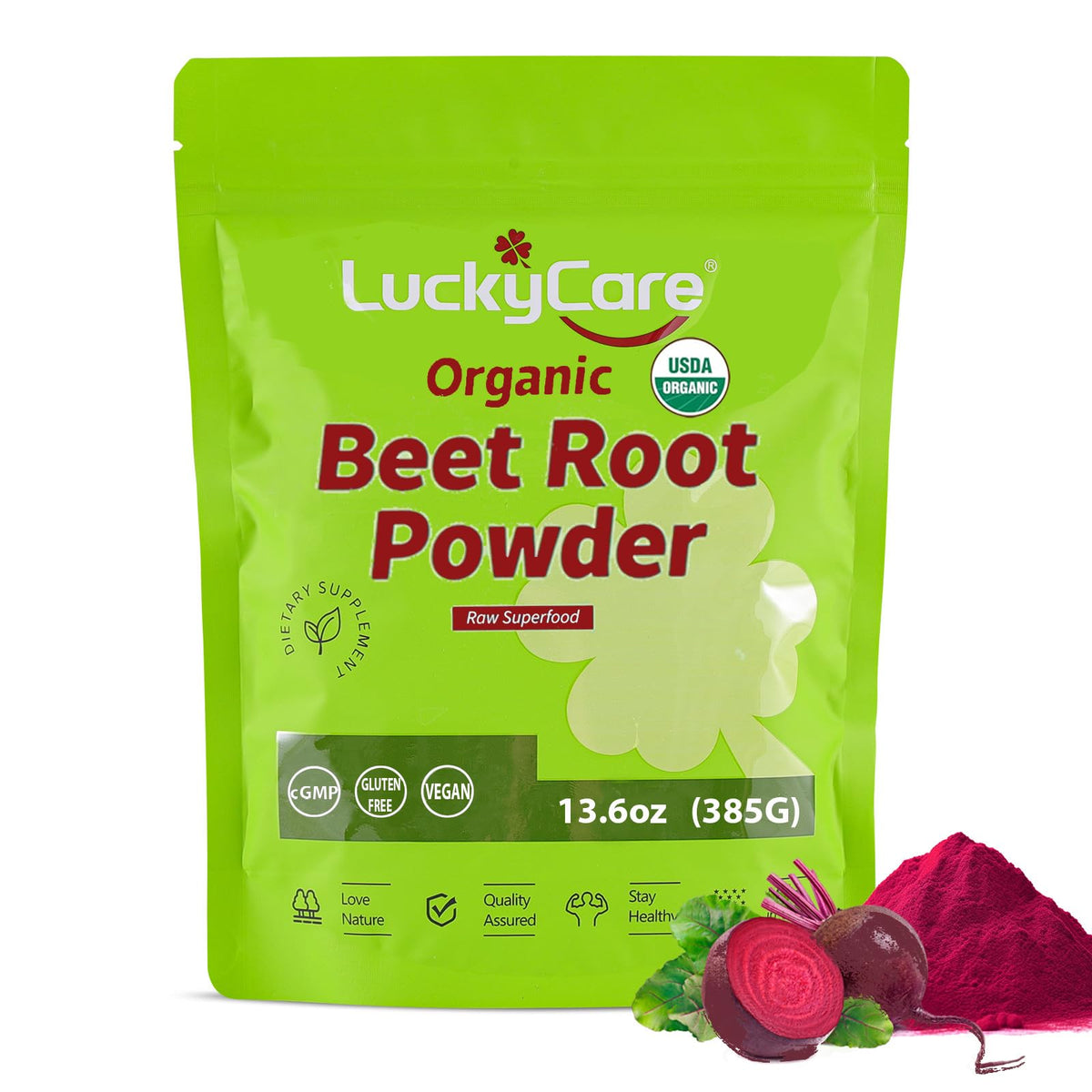 Luckycare Polvo de Remolacha Orgánica en botella para energía diaria