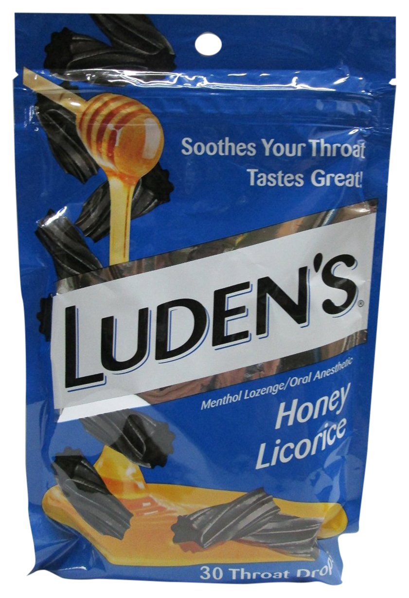 Caramelos Ludens de miel y regaliz en bolsa hermética para alivio suave de la tos.