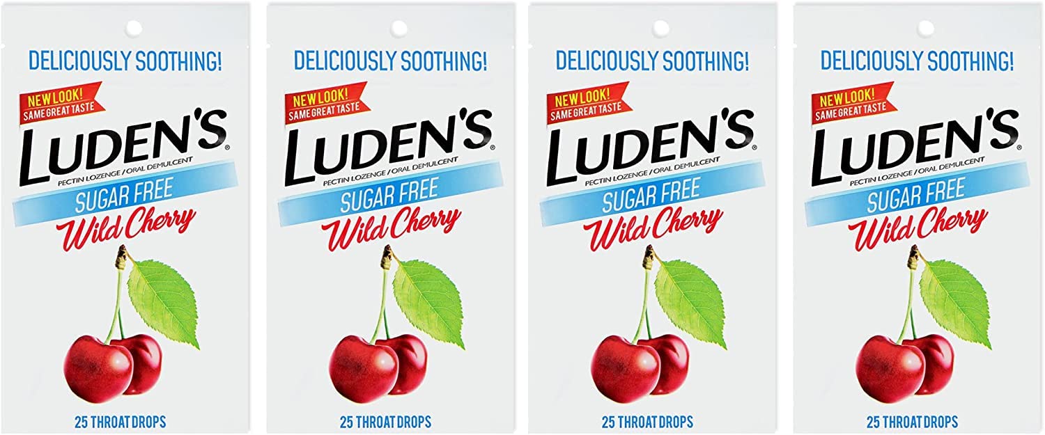 Ludens Drops sin azúcar en botella, sabor cereza, alivio suave para garganta