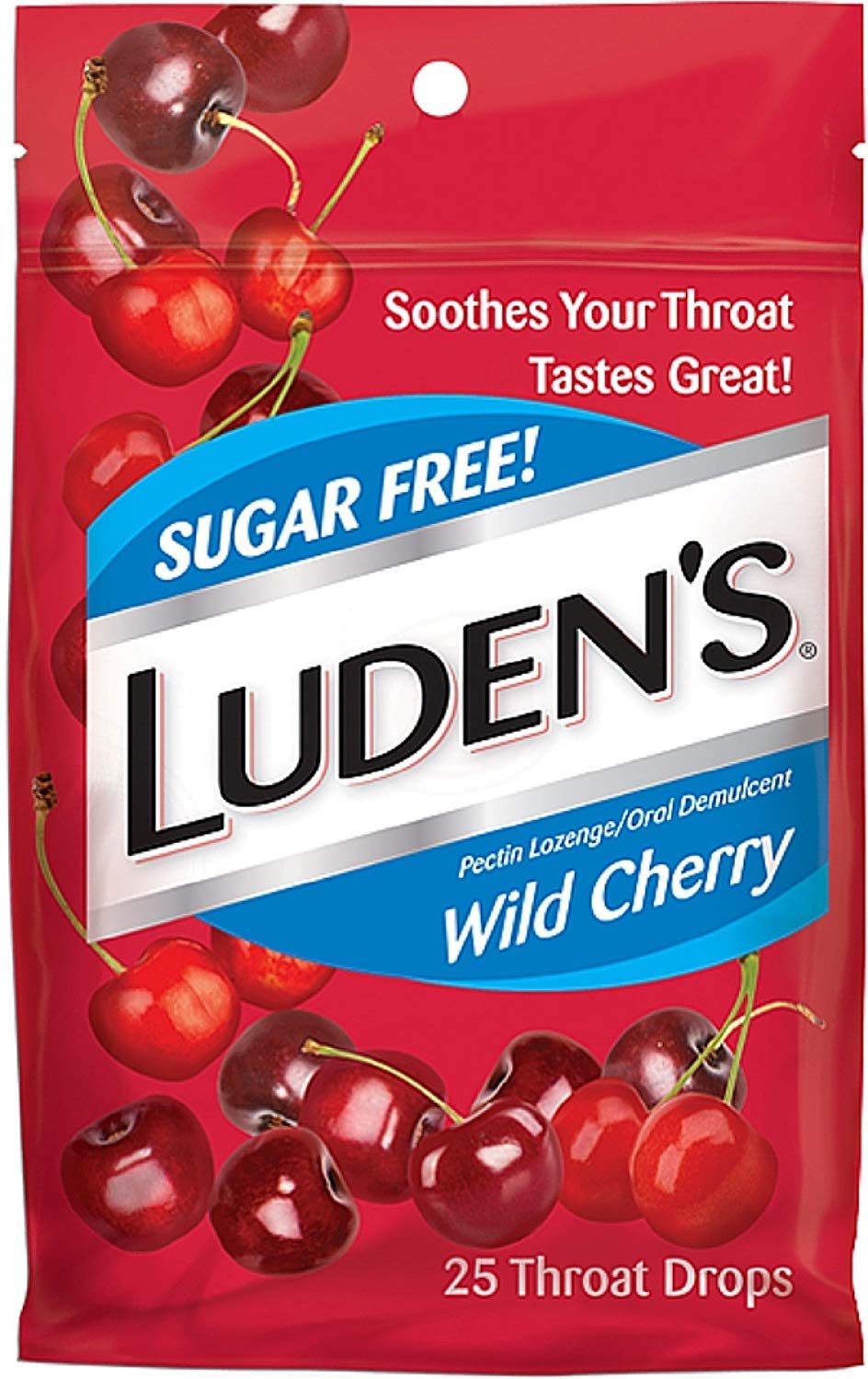 Luden's drops sin azúcar sabor cereza, paquete de 10, fácil de llevar