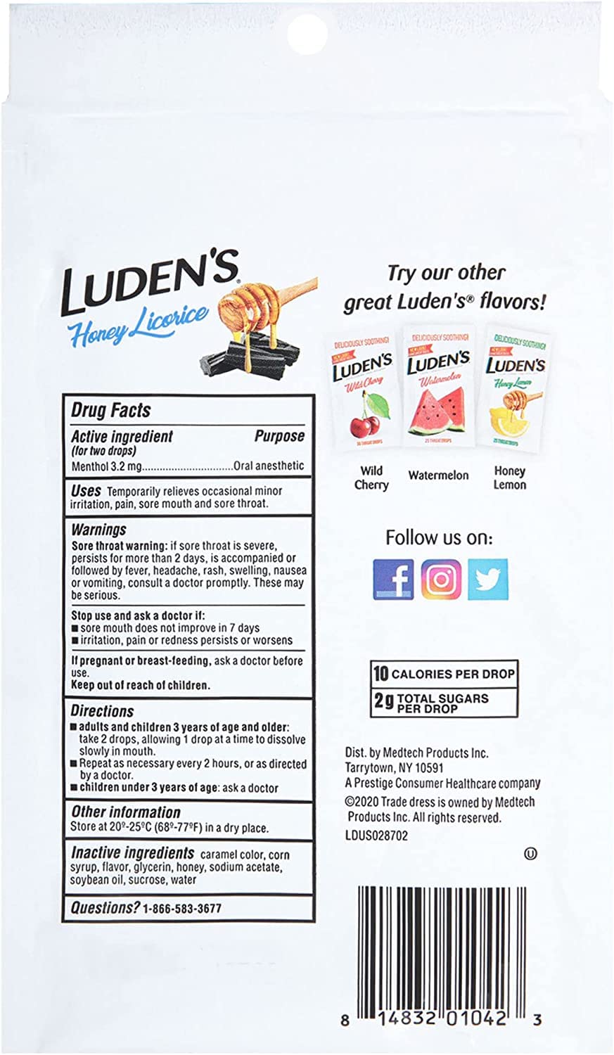 Ludens Regaliz miel con envase individual, porciones listas para llevar