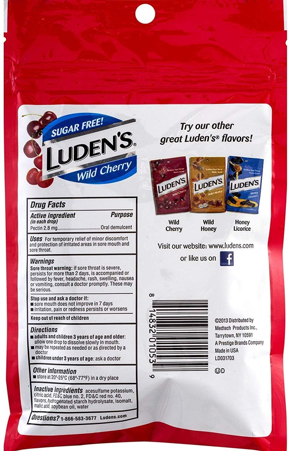 Ludens pastillas para garganta sin azúcar, envueltas individualmente, para llevar