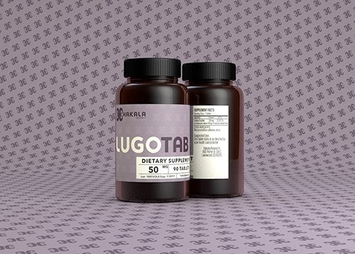 LugoTab 50 mg frasco frontal, posible apoyo al bienestar diario.