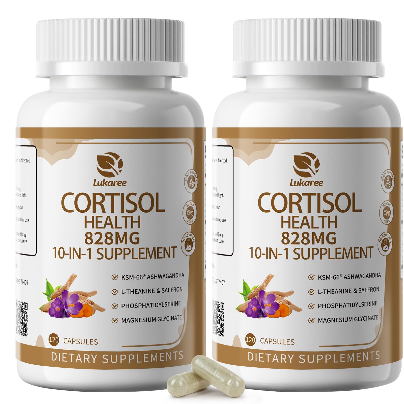 Lukaree 10‑en‑1 cortisol: cápsulas y empaque para equilibrio diario