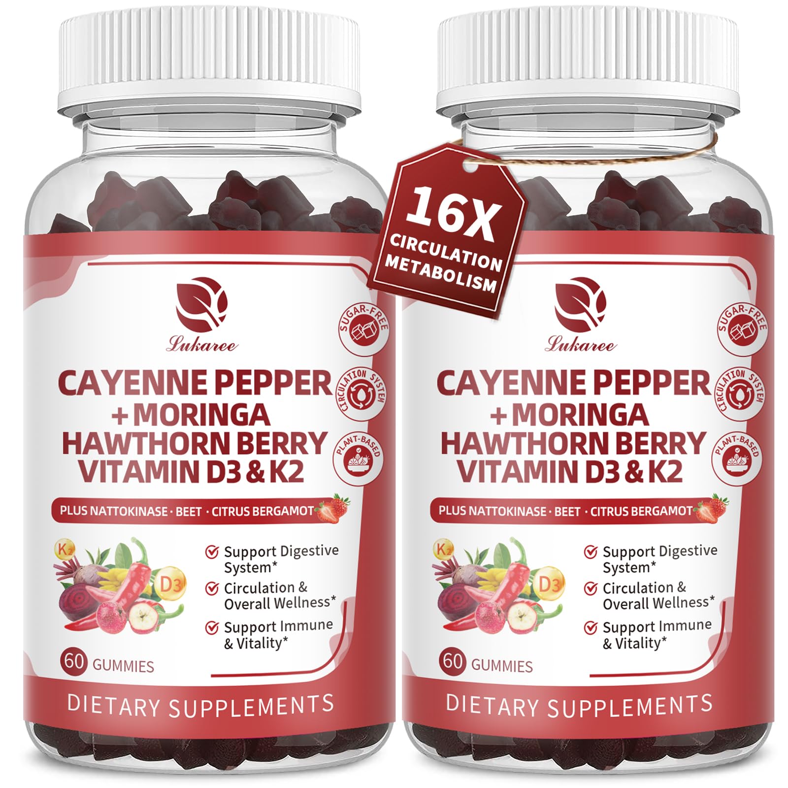 Gomitas Lukaree Cayenne 16 en 1, frente: sabor natural y apoyo a la vitalidad diaria.