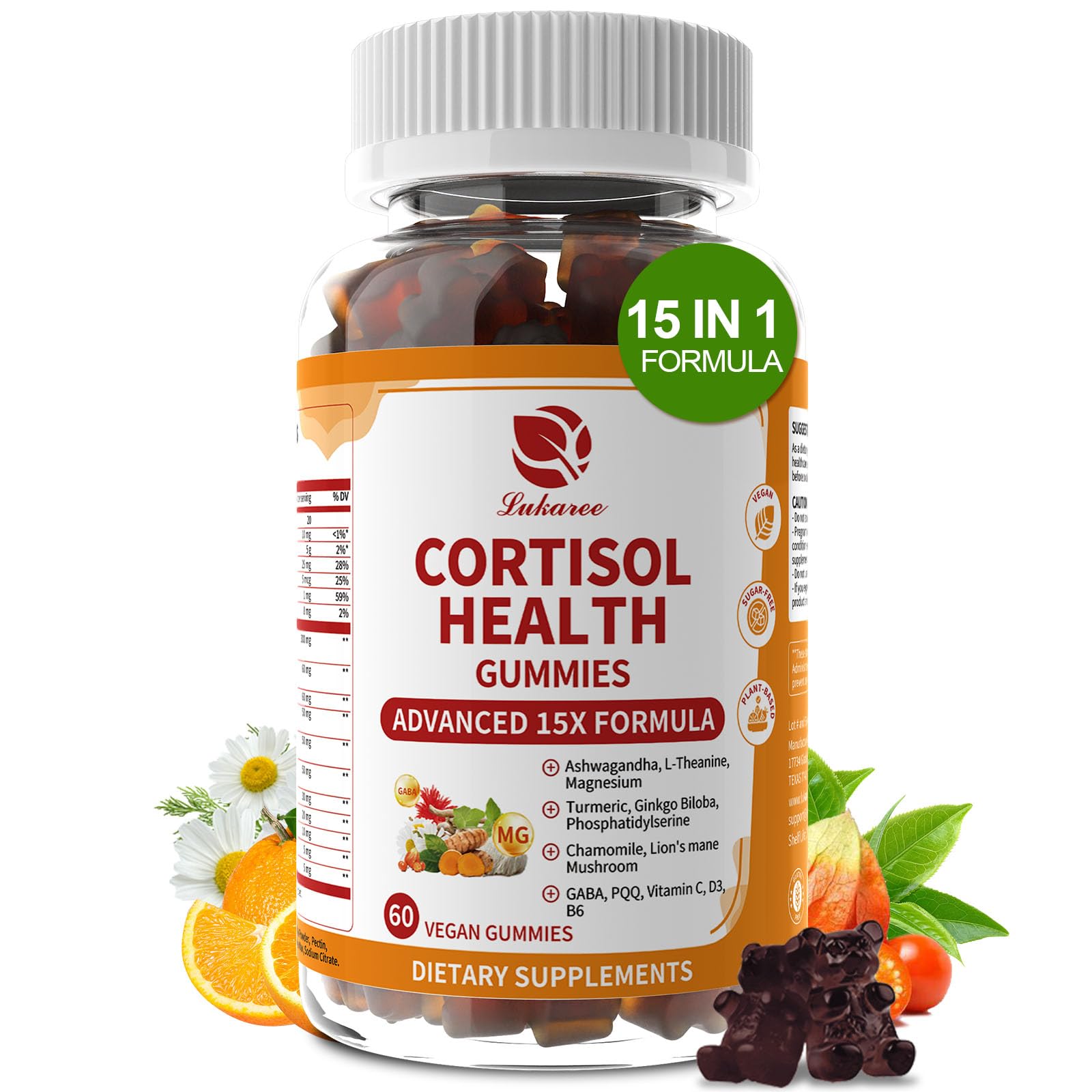 Lukaree Cortisol gominolas en botella, conveniencia diaria para equilibrio emocional.