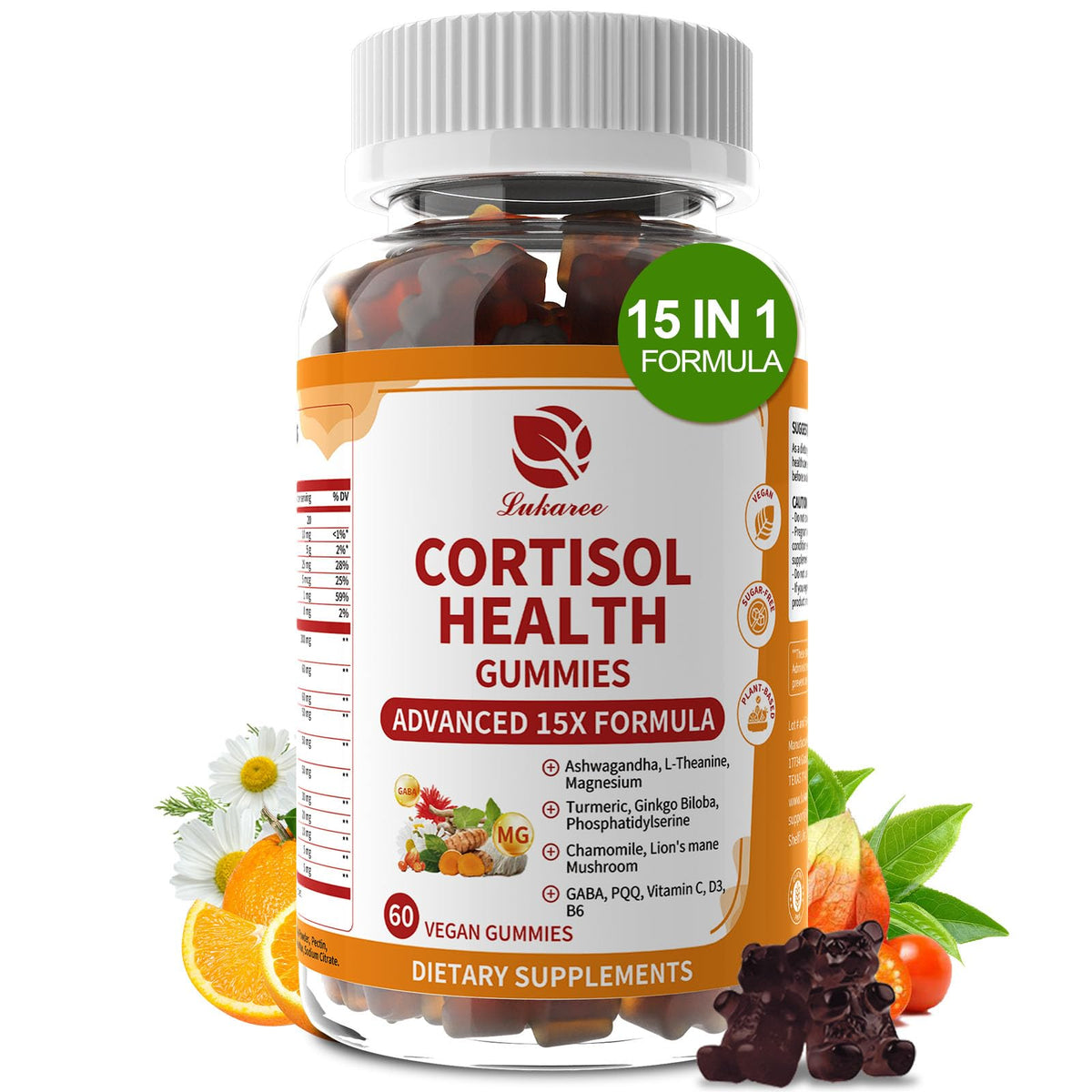 Lukaree Cortisol gominolas en botella, conveniencia diaria para equilibrio emocional.