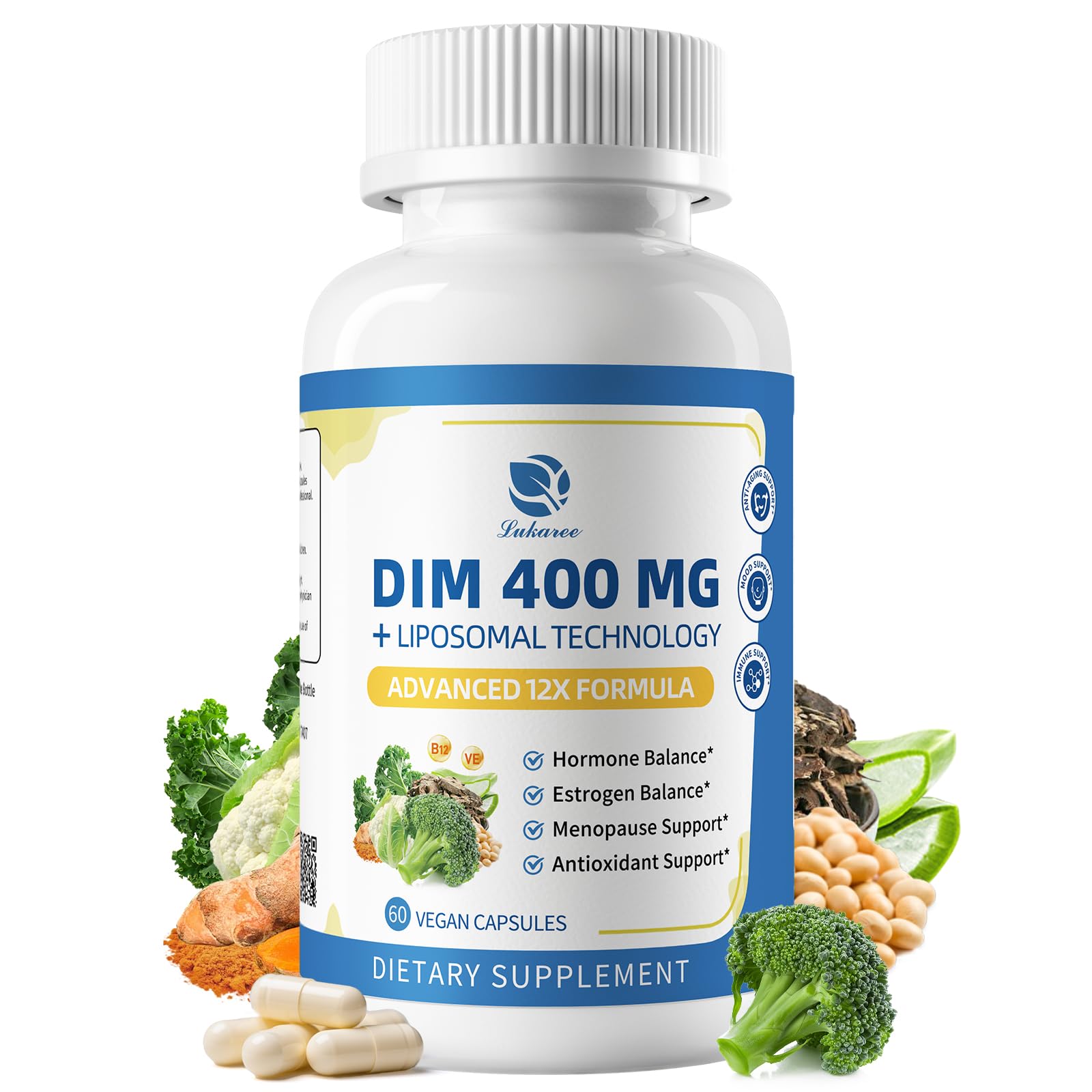 Lukaree DIM 400mg cápsulas liposomales para absorción estable y uso diario.