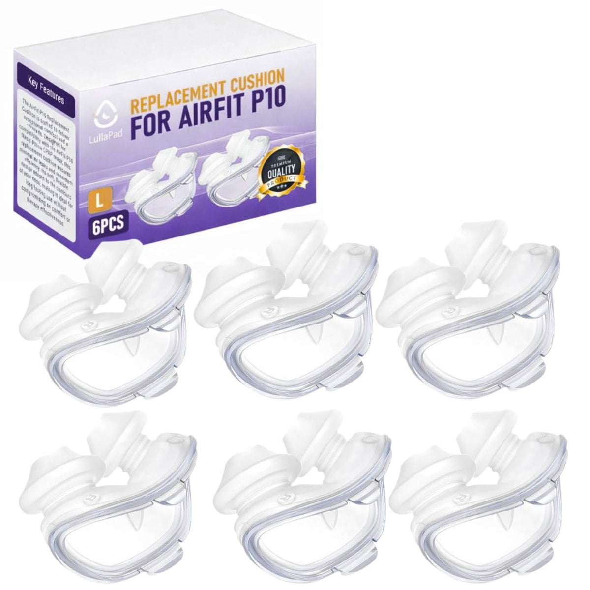 Lullapad AirFit P10: almohadilla nasal de silicona ergonómica para ajuste cómodo y sellado estable.