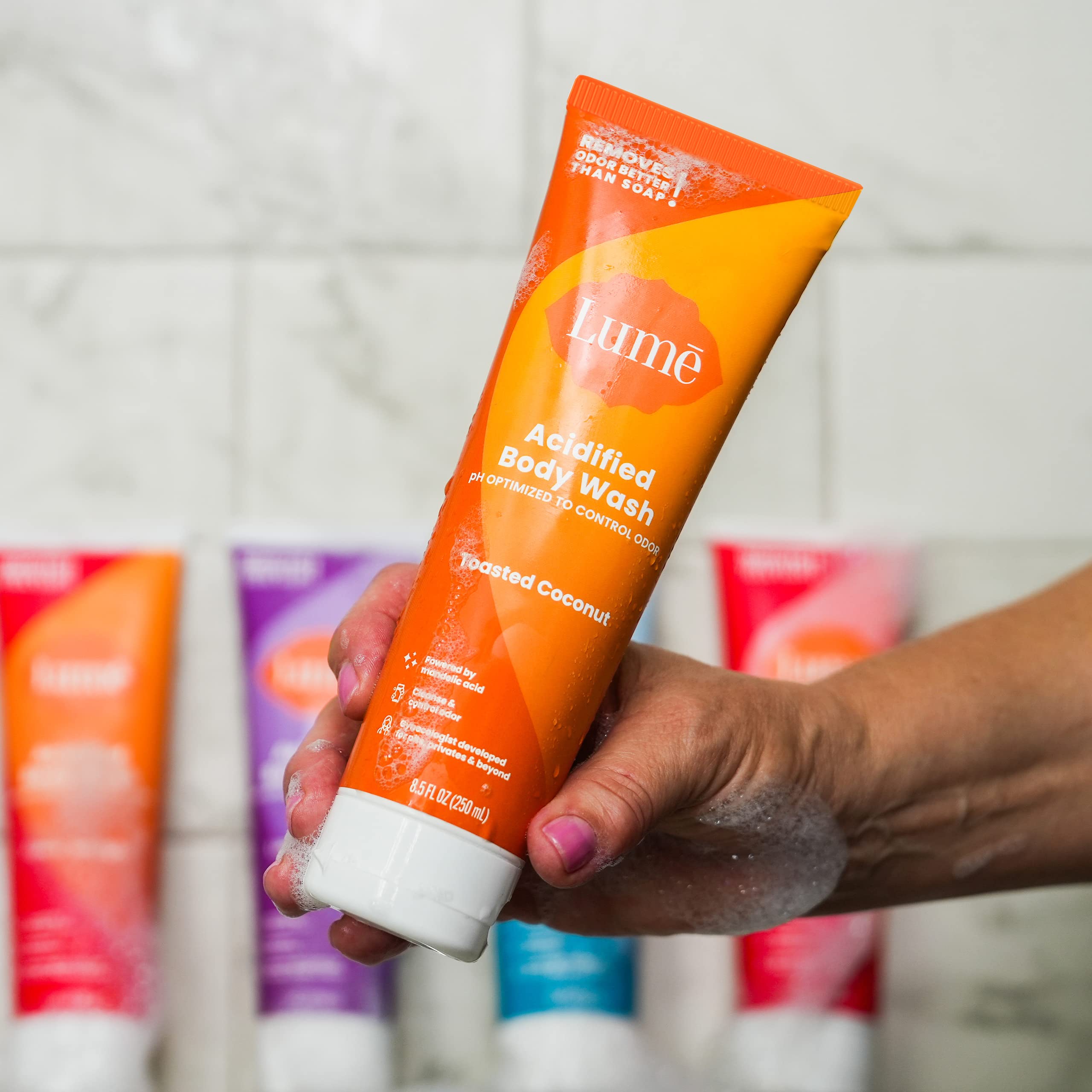 Lume Jabón Corporal Acidificado: aroma coco tostado tras la ducha.