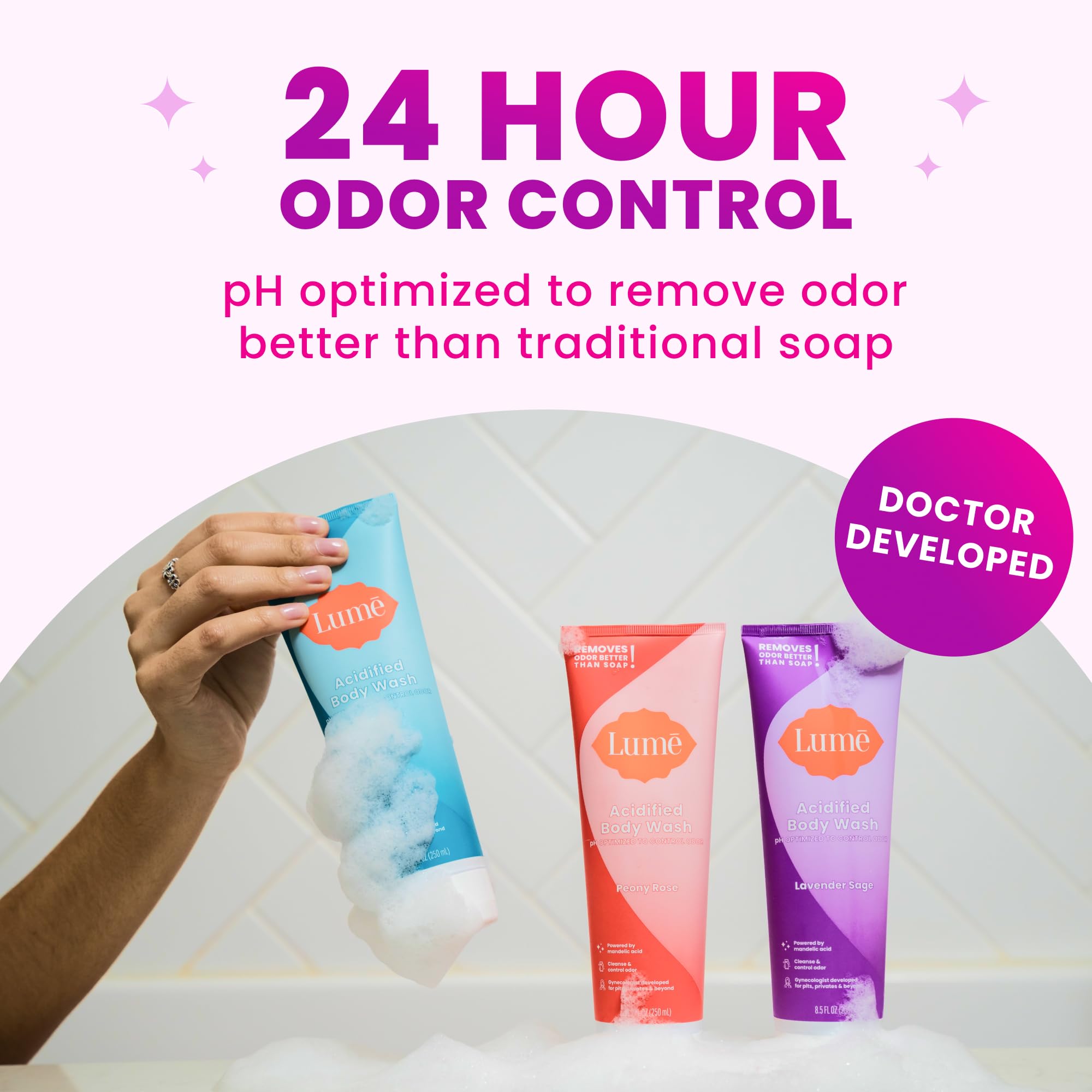 Lume gel de baño acidificado, espuma cremosa con fragancia lavanda y salvia.