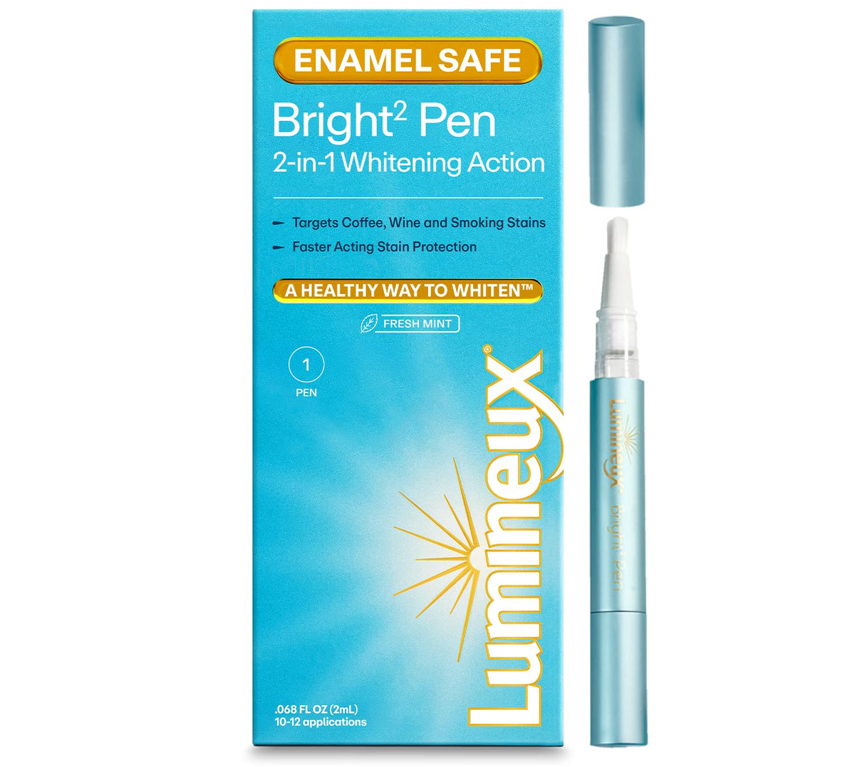 Lumineux bolígrafo 2-en-1 para blanqueamiento, presentación clara en estante.