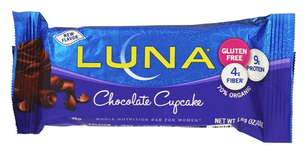 LUNA Bar, barra chocolate cupcake sin gluten, snack apto para meriendas saludables.