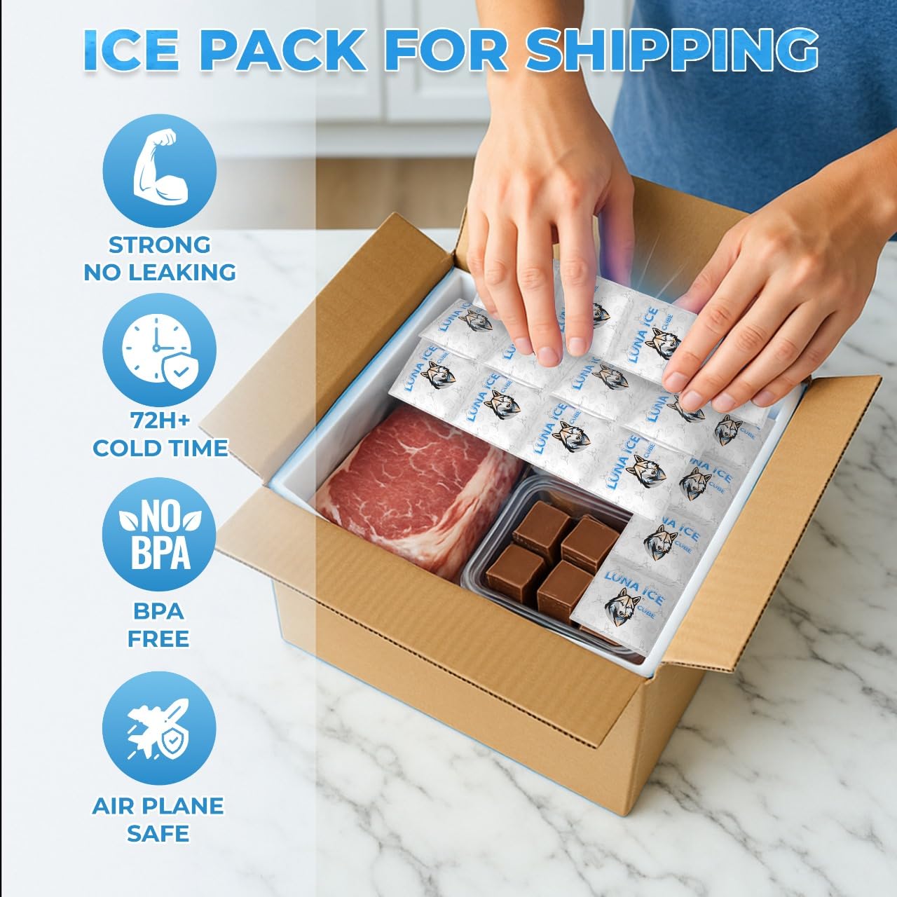 LUNA ICE: hielo seco para loncheras escolares, compacto y limpio