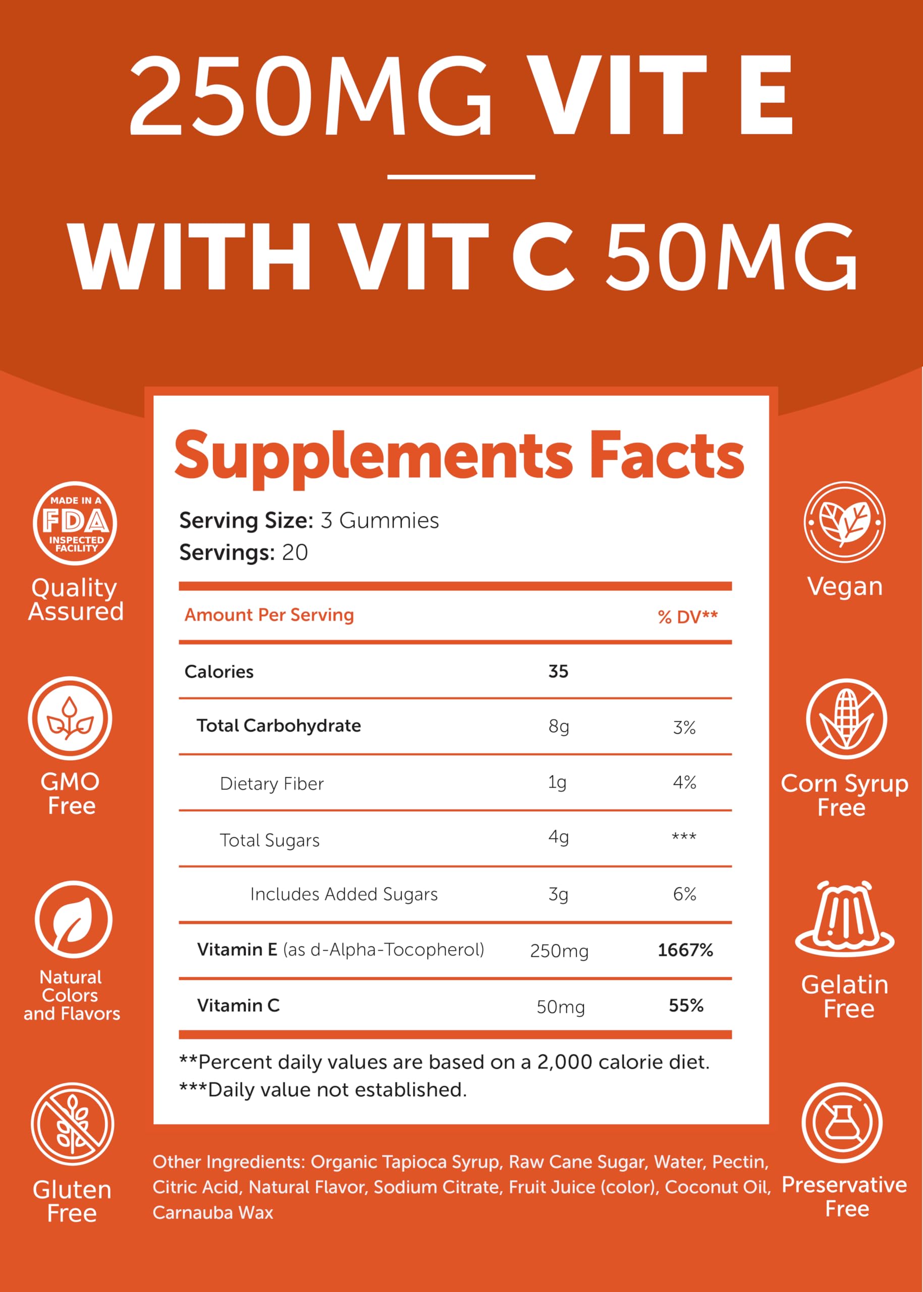 Lista de ingredientes Lunakai gominolas colágeno y vitamina E con vitaminas C y E.