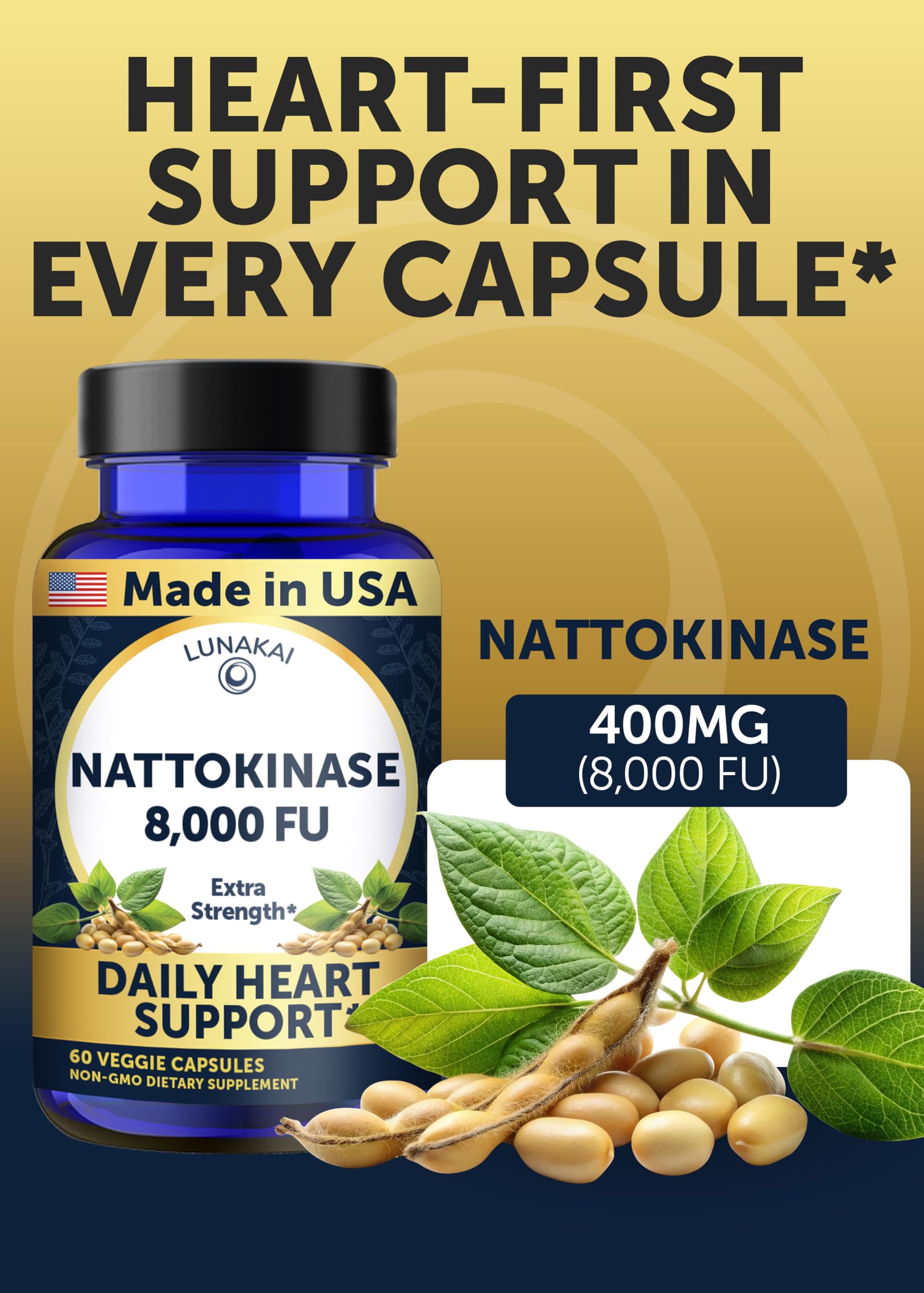 Lunakai nattokinasa, etiqueta detalle con información clara del producto.