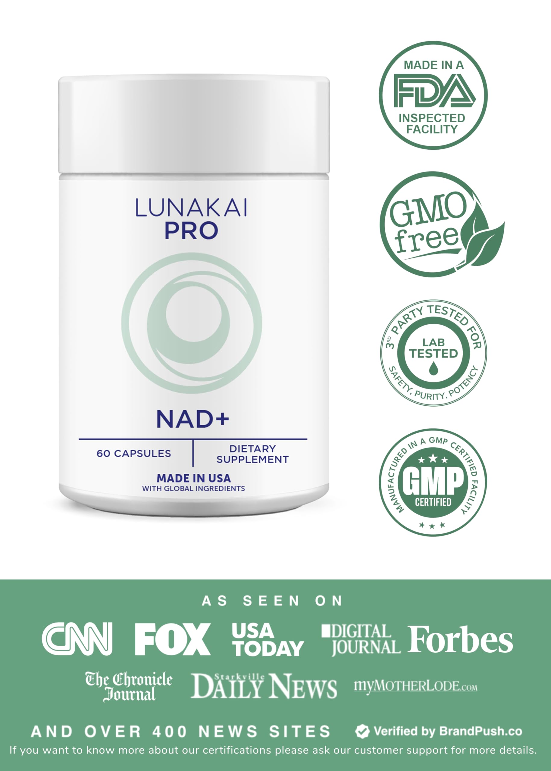 Lunakai Pro NAD dos cápsulas diarias para soporte metabólico diario.