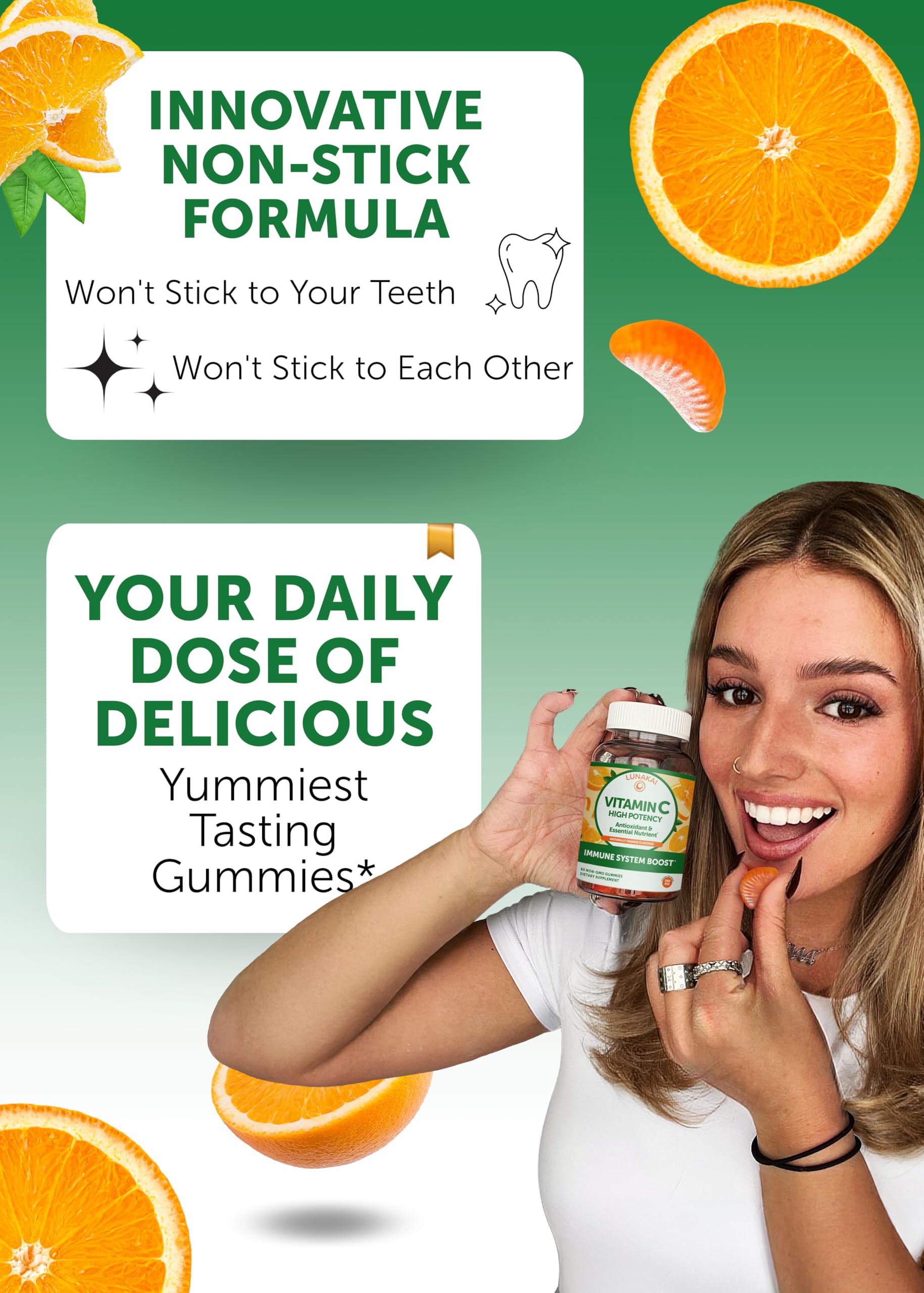 Lunakai Vitamina C Gomitas, 300mg por gomita, dosis clara