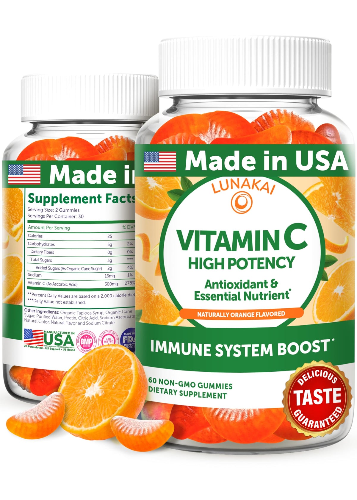 Lunakai Vitamina C Gomitas, empaque hecho en EEUU, para calidad constante