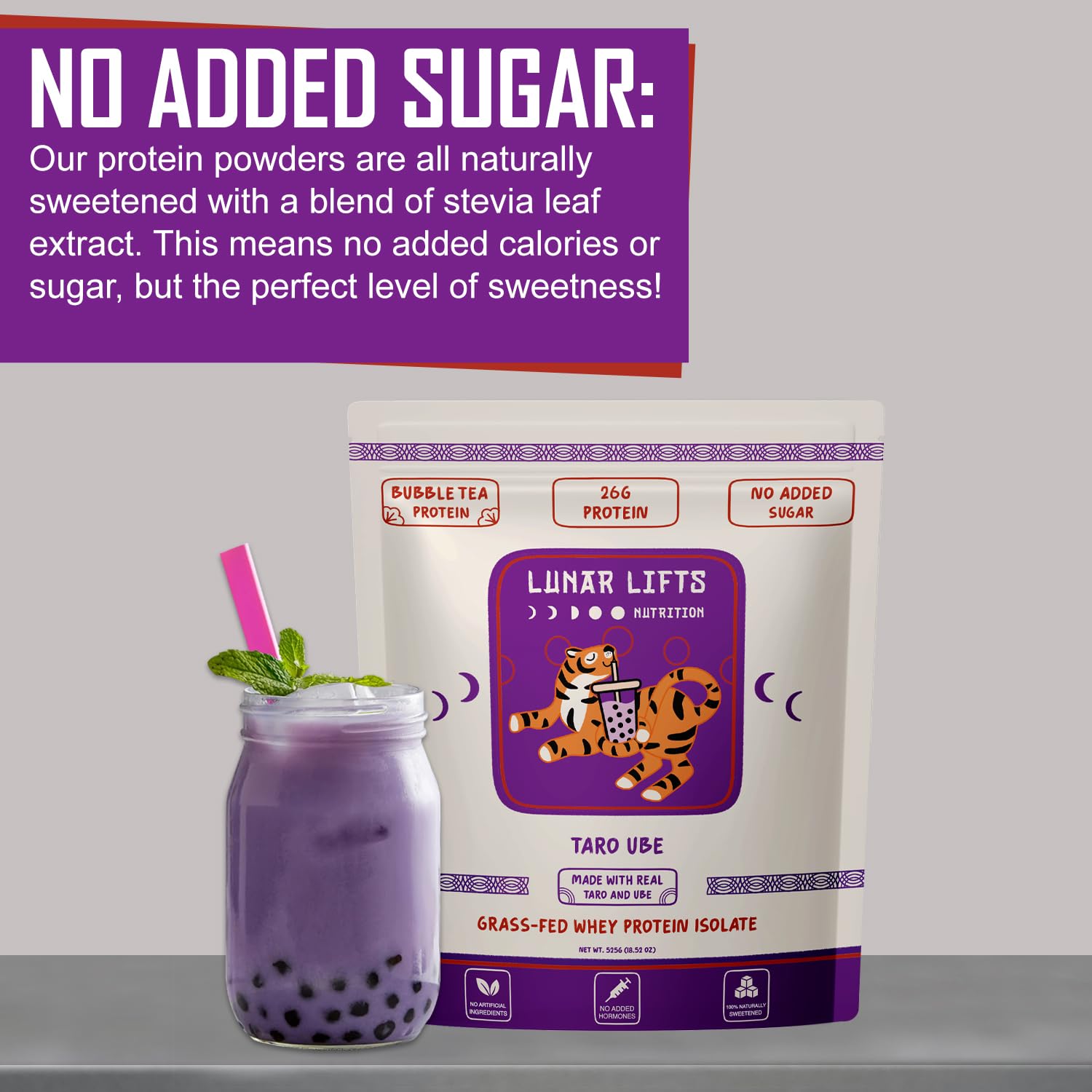 Sabor taro y ube real en té de burbujas Lunar Lifts