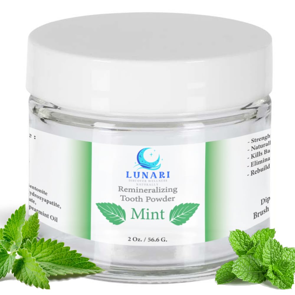 Lunari polvo dental remineralizante para dientes fuertes.