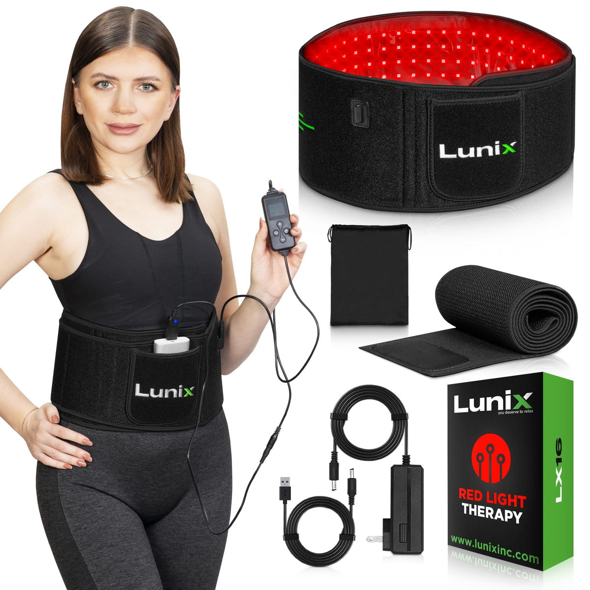 Lunix LX16 cinturón con luz roja e infrarroja para mejorar la circulación.
