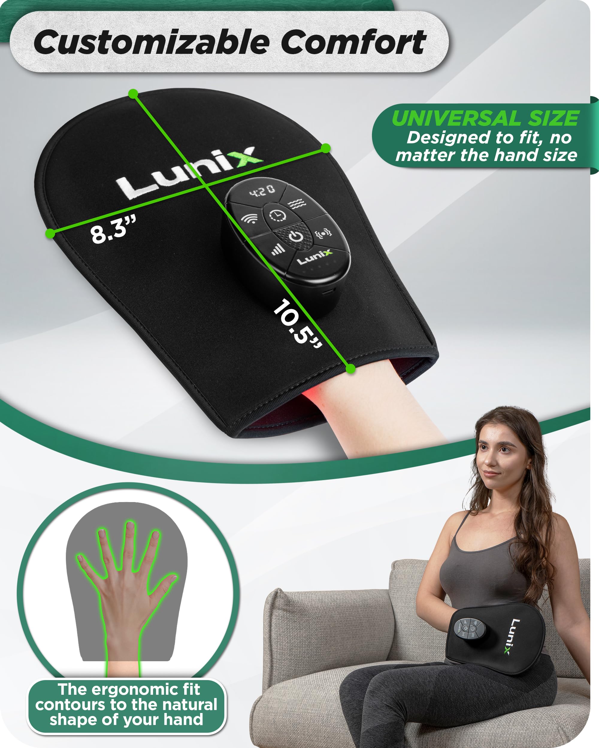 Lunix LX23 ajustes de intensidad de luz para personalizar sesiones.
