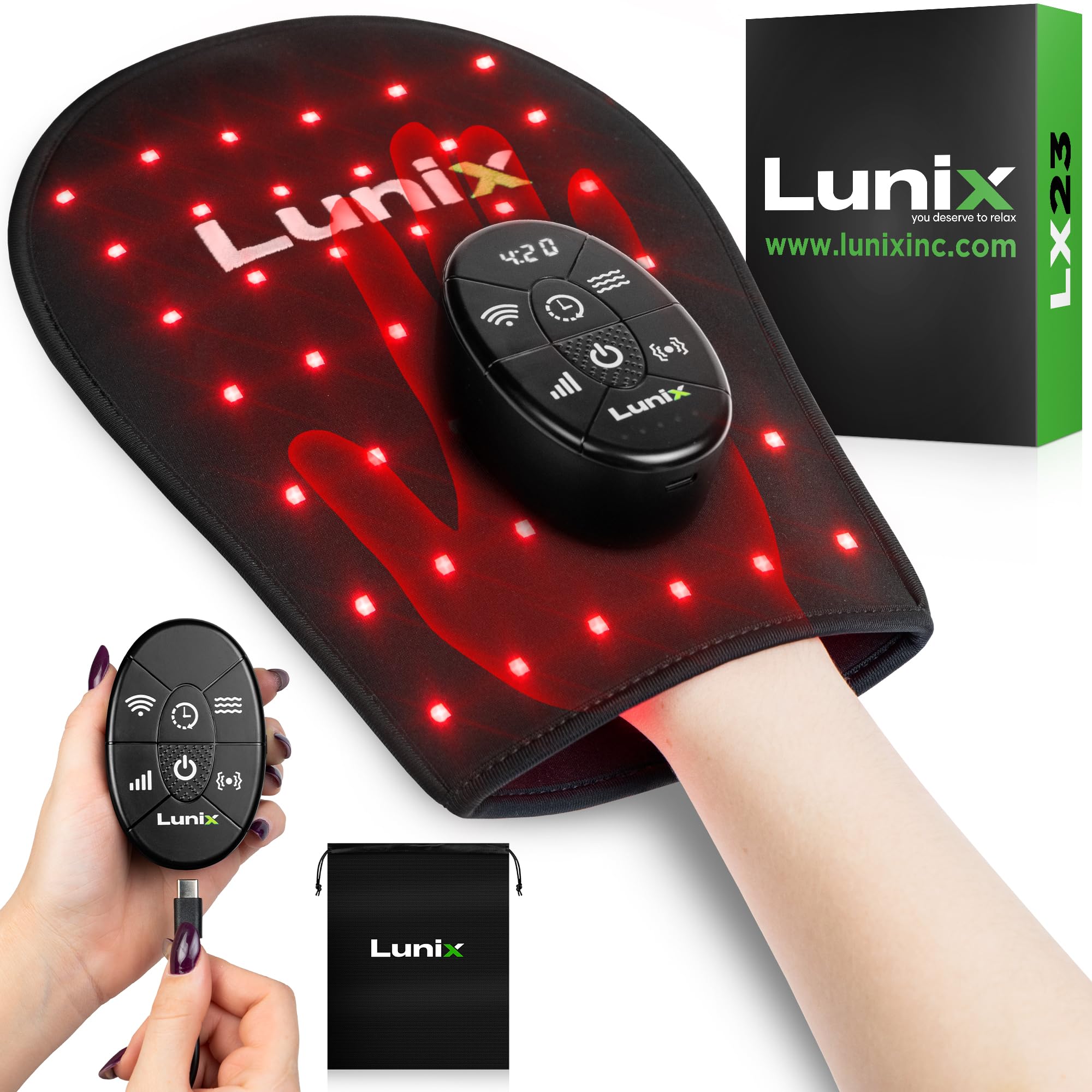 Lunix LX23 guante con luz roja frontal para uso cómodo.