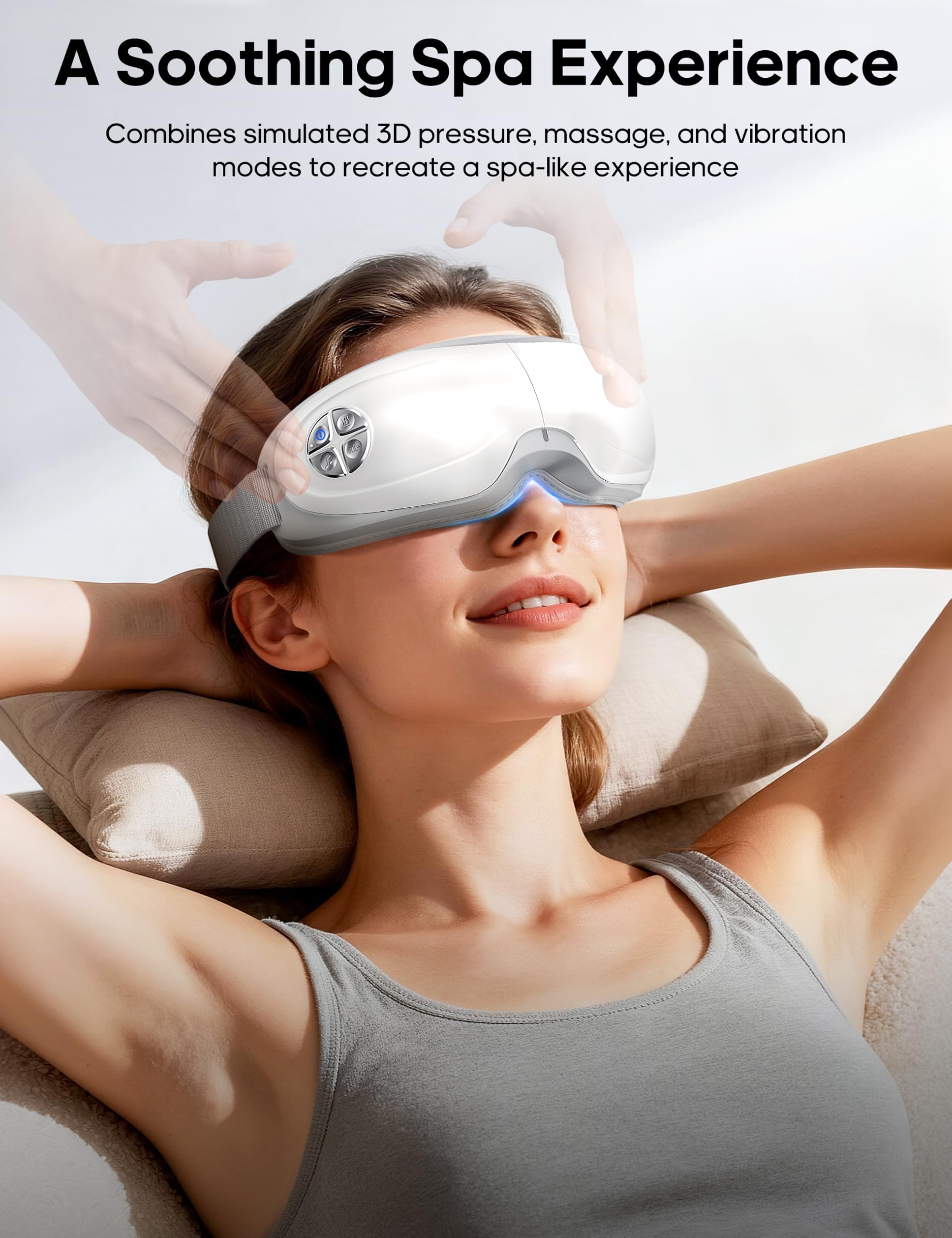 Lupow Masaje Ocular con Bluetooth y música relajante.