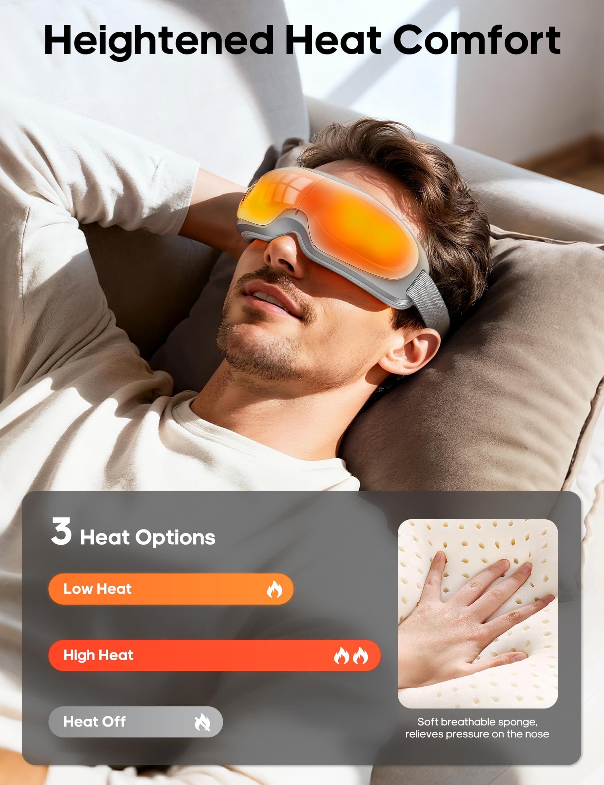 Lupow Masaje Ocular con correa ajustable para un ajuste cómodo.
