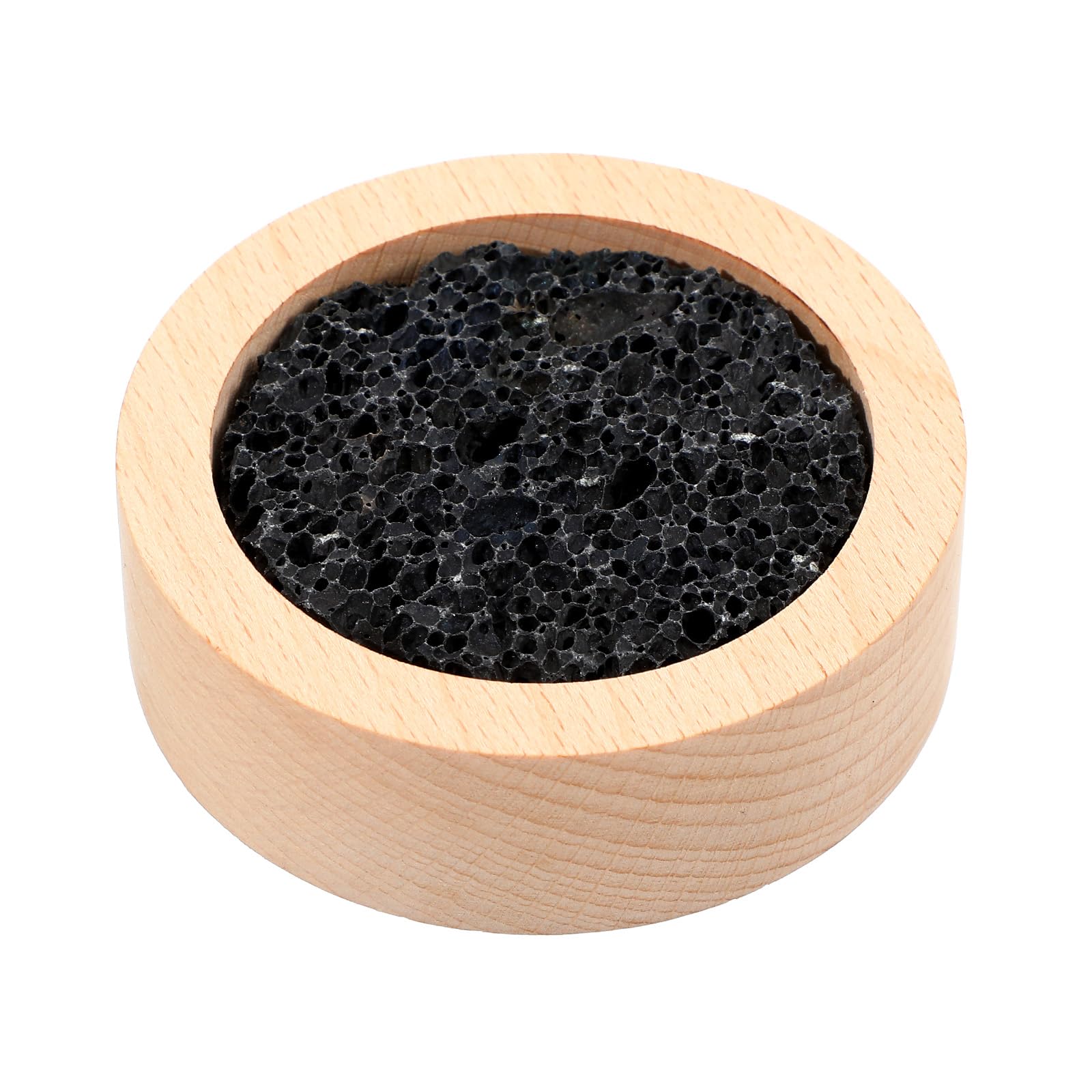 Difusor Lusofie con base-madera y roca-lava, ideal para aromatizar el escritorio.