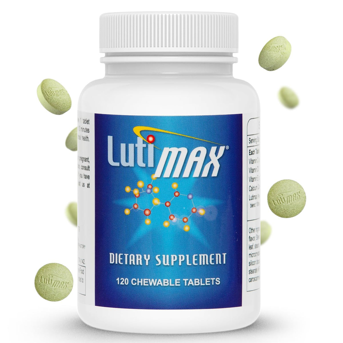 Lutimax Luteolina con Rutin, botella de tabletas para apoyo cerebral e inmunológico.