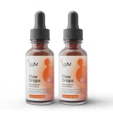 LUV health Flow Drops: botella que sugiere energía y enfoque para el día.