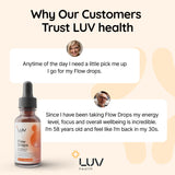 LUV health Flow Drops: cola de pavo y chaga para apoyo diario.