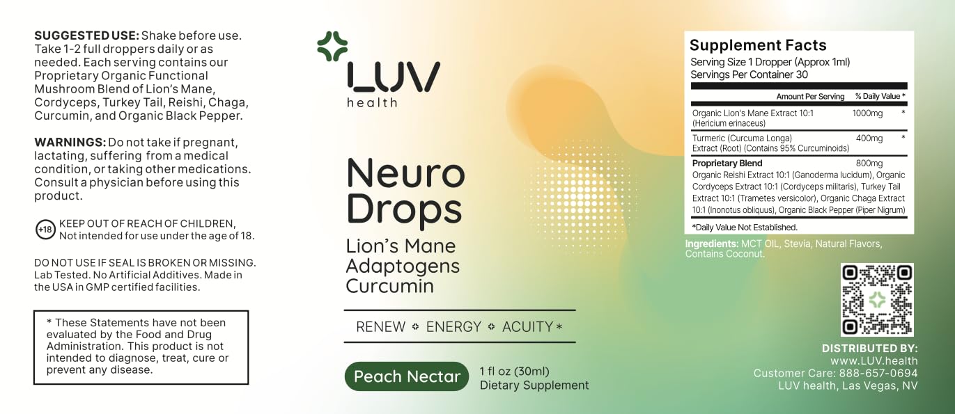 LUV health Neuro Drops: dosis líquida fácil de incorporar en bebidas