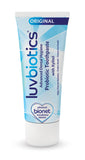 Pasta dental LuvBiotics con probióticos y menta para frescura y equilibrio oral.