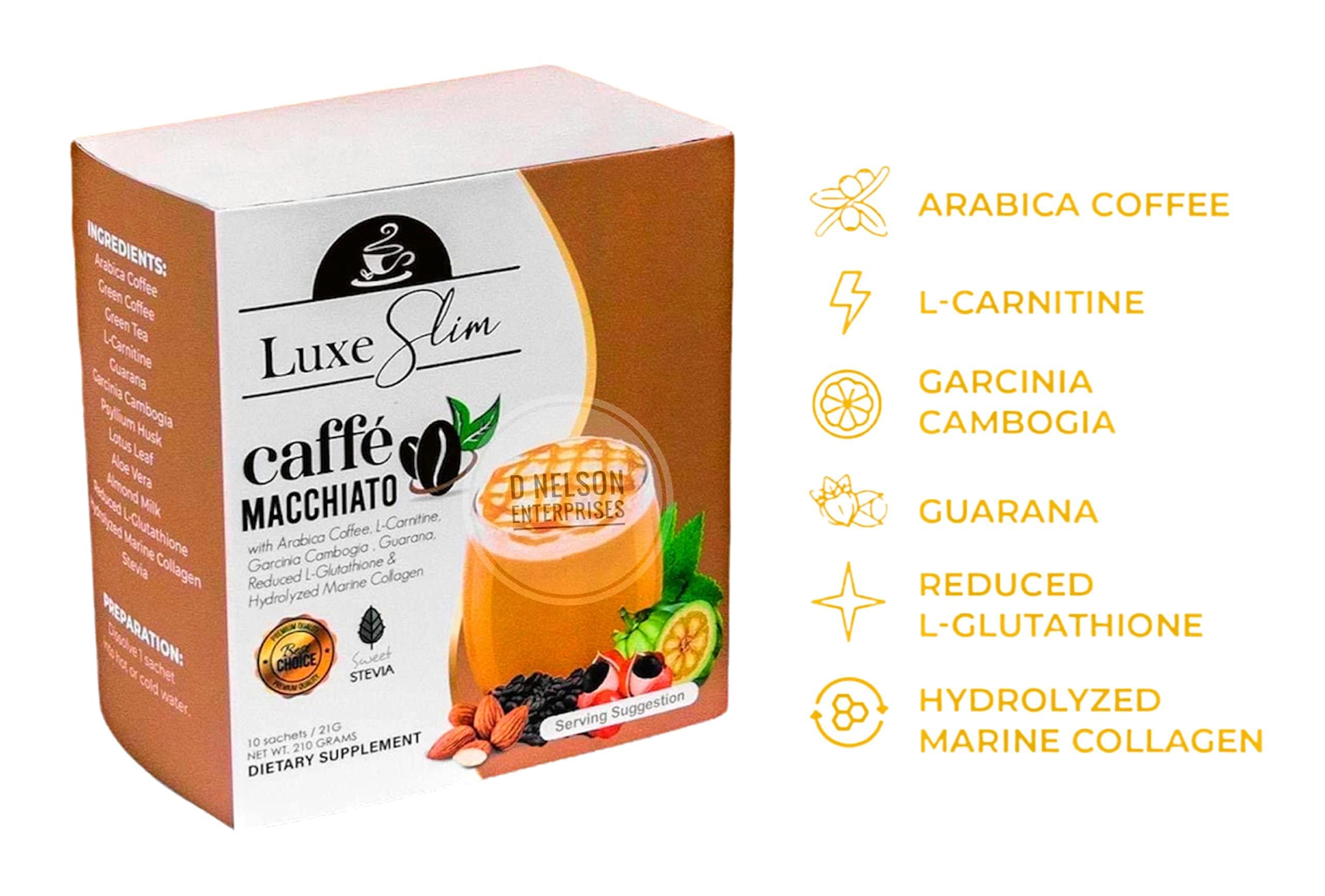 Luxe Slim Café Macchiato en taza, sabor intenso y listo para disfrutar.