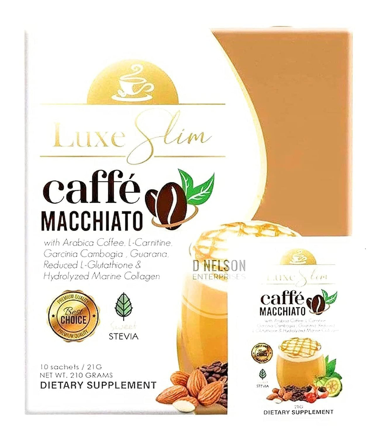 Luxe Slim Café Macchiato, sobres en caja, opción rápida para empezar el día.