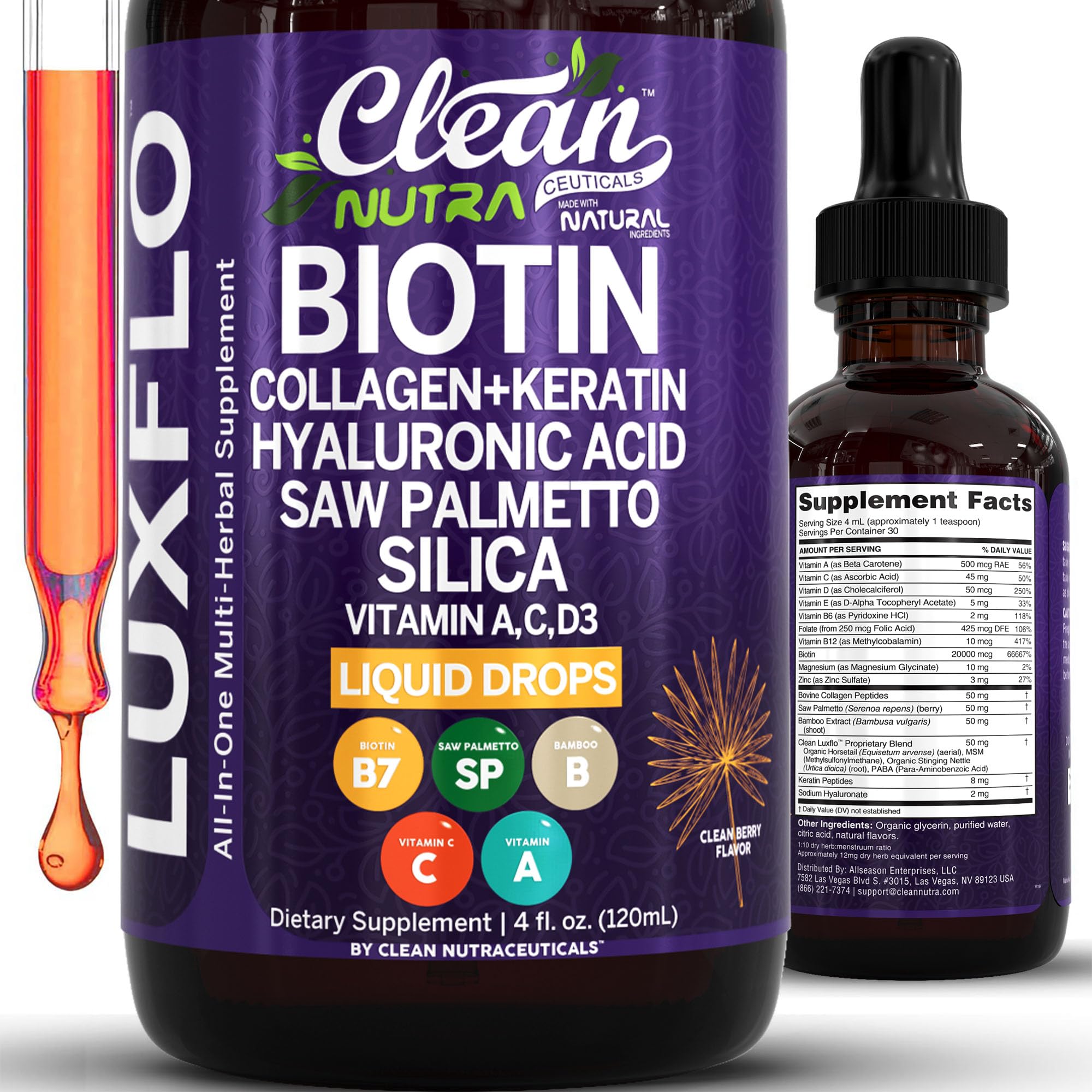 LuxFlo: gotas de biotina para cabello más fuerte y brillante.