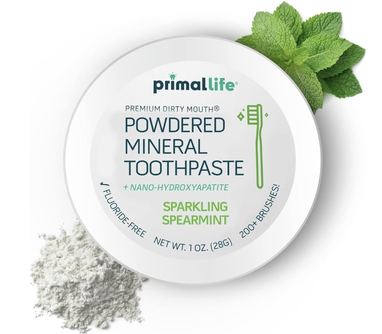 LuxProdX Primal Life Organics, brillo dental y frescura duradera tras el cepillado.