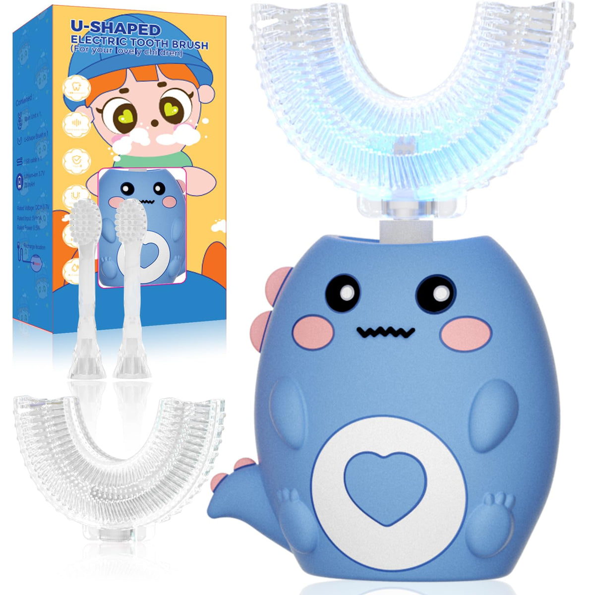 Cepillo Lwalaneng dientes niños, cabezal en forma U, limpieza suave en 360° para dientes.