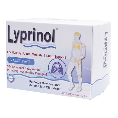Lyprinol PCSO-524 botella y etiqueta visibles para información clara.