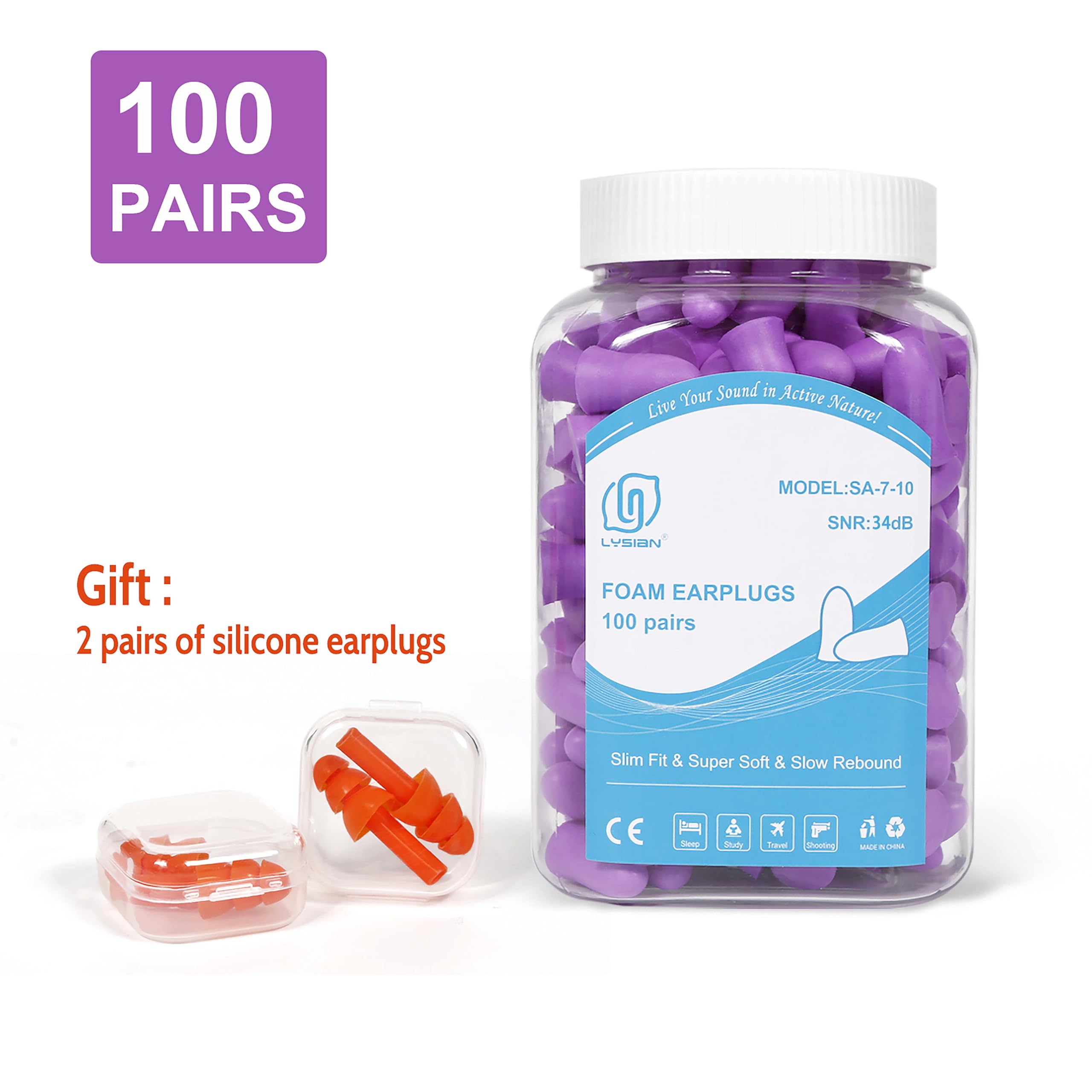 Conjunto Lysian de 100 pares y tapones de silicona reutilizables para protección diaria